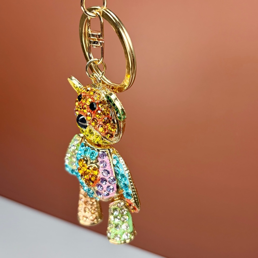 Adorable Patchwork Crystal Teddy Bear Keychain/Bag Charm - Picture 4 of 9